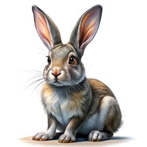 Realistic photograph of a complete full body Rabbit, full body, white background