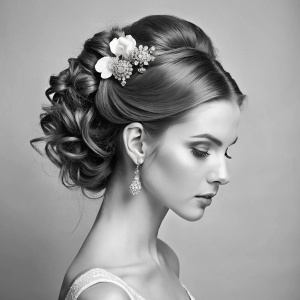 weding women hairstyle in black white colors