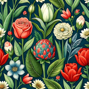 Flowers seamless pattern in the style of Dutch still lifes of the 17th century