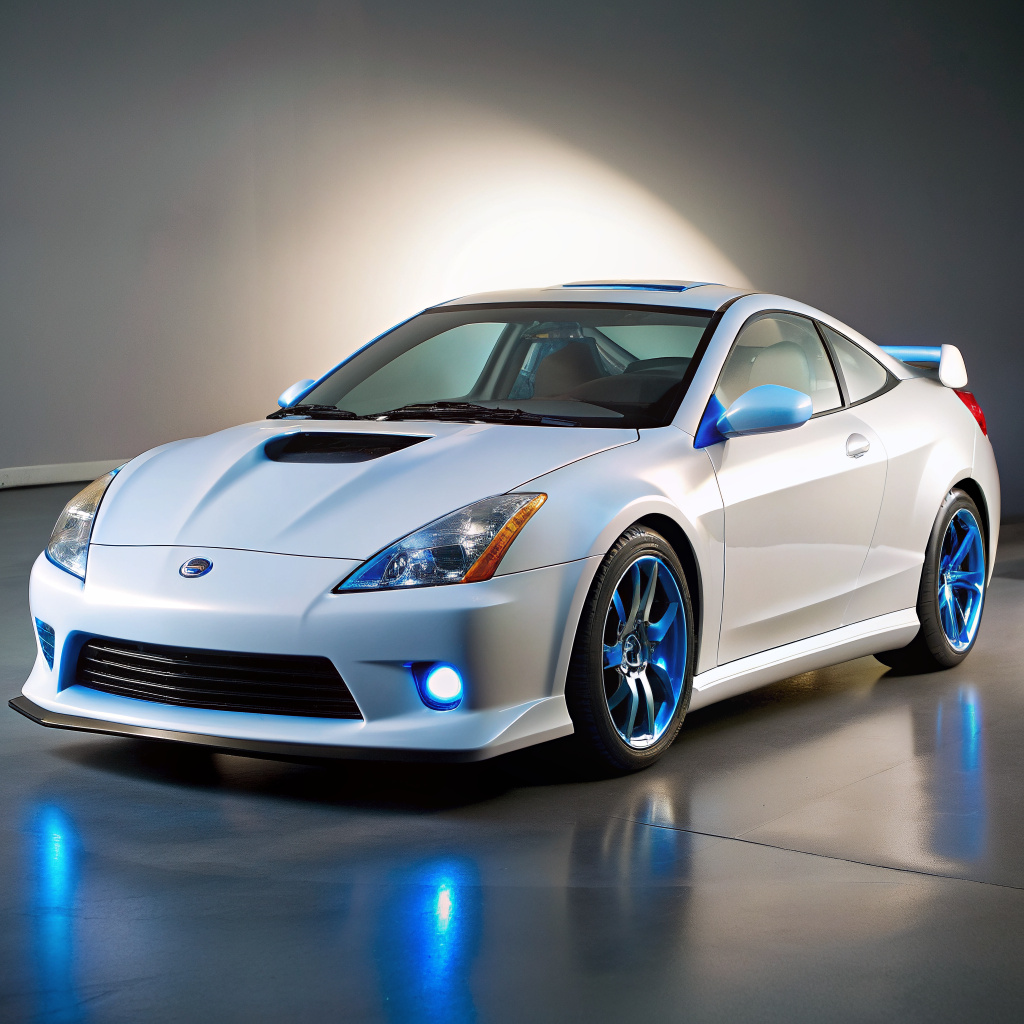 Toyot celica 2003 white tuning with baby-blue waves in style Yamato-e