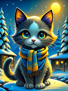 cutie, kitty, winter, elegant, beautiful, cat, snow, walk, happy, fashionable, cartoon, animated, festive