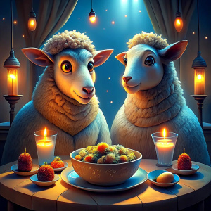 two mutton seat at the table with food