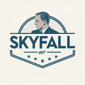 Modern graphic logo design for James Bond film 'Skyfall'. Dark font on light background. Bold 'SKYFALL' at top, '007' below.