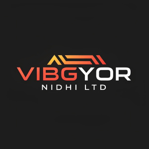 VIBGYOR NIDHI LTD, an innovative fintech company, featuring a sleek logo design with bold, modern typography and a striking abstract symbol in vibrant hues.