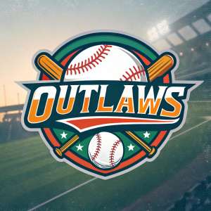 Digital illustration featuring the Outlaws logo, a sports brand associated with baseball. The illustration includes a stylized baseball and the brand name in bold letters.