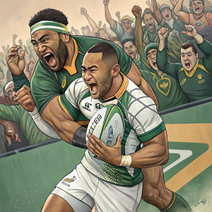 Ngani Laumape, in green and white rugby uniform, tackles opponent during Super Rugby match. Fans in stadium background