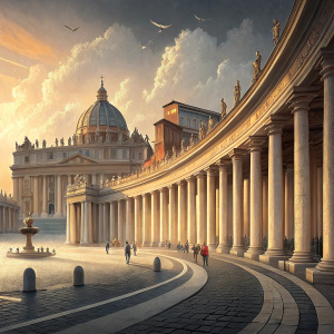 Bernini's Colonnade at St. Peter's Square, Vatican City, in the early morning light.
