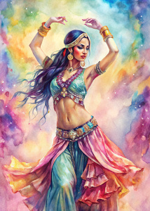 Donna bella dell'India danza del ventre colore pastello sfondo bianco pastello vernice 