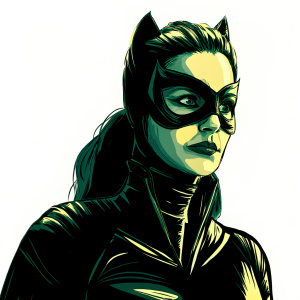Sketch of Catwoman from Batman, focusing on face and upper body. Loose brown-toned pencil strokes. White background highlights facial contours, mask shape, and outfit details.