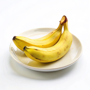create a high quality a fresh
Two bananas  on plate on white background 
 