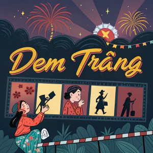 Vietnamese film poster for 'Dem Trang', featuring vibrant, cartoon-style graphics. Dark tones with bright accents