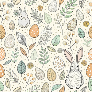 easter minimalist doodles seamless pattern tile, white ground