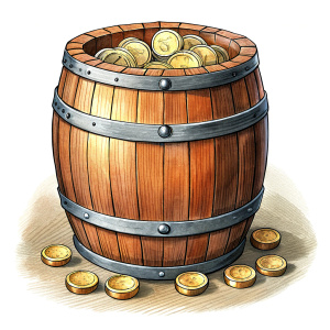 Barrel with  wooden coins, China