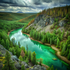 taiga Yakutia in emerald color
