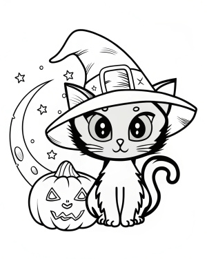 Halloween cat with witch hat
