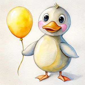 cute duck holding a balloon