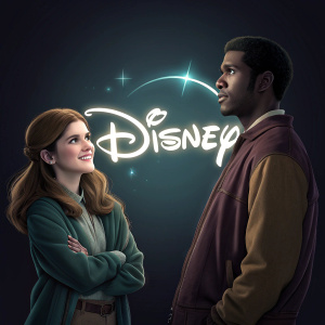Anna Kendrick and Kingsley Ben-Adir, standing against a dark background with Disney's logo shining brightly in the foreground.