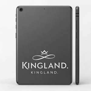 A sleek logo for a new tech startup called Kingland. The name is written in elegant, cursive font on a sleek gray background. Below, in a smaller font, it reads 'Kingland'. The design is modern and minimalistic.