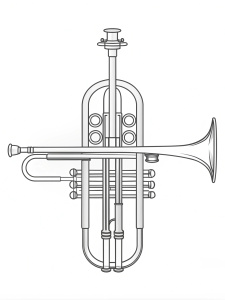 Coloring page, simple Trumpet, black line art.