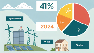 Les sources d'énergie verte font 41% de l'électricité en 2024, avec l'hydraulique, l'éolien, le solaire et les technologies. 