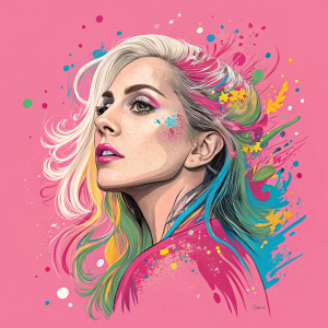 Lady Gaga's album cover for ArtPop, featuring an abstract design with bright, splashed colors on a pink background