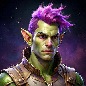 Male half-orc with purple hair