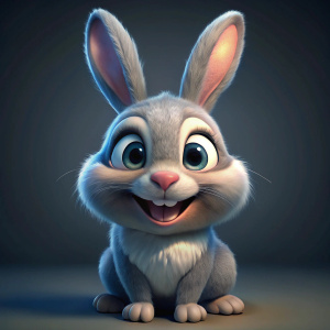 Funny smiling character, rabbit, Disney pixar white rabbit, with very large round anime eyes, sits like a little child