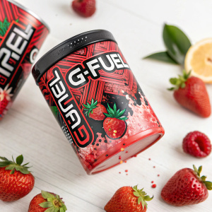 G-Fuel's latest mystery flavor in bold packaging. Dynamic shots of the product prominently displayed, highlighting the G-Fuel brand.