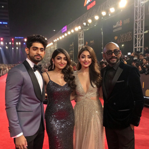 Sooraj Pancholi, Kanika Kapoor, Monali Thakur, and Benny Dayal at a glamorous music award show.