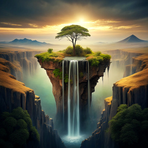 water fall in between african map 