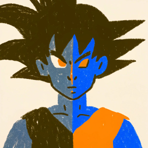 Digital illustration of Goku in his sinister transformation. Vibrant, dark hues dominate the composition