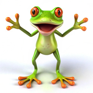 Fun frog animation on white background
