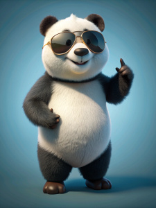 Oso panda con lentes de sol parado en sus patas traseras, 4k, ((full body)),  