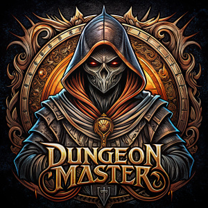QUOTE: "D U N G E O N MASTER" ::  hooded figure :: medieval style