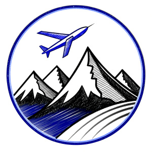 the logo for the travel agency in black and white with the addition of a deep blue color.