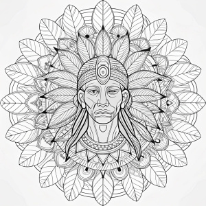 lindo rosto de  homem indígena de mandala,  fundo  relaxante