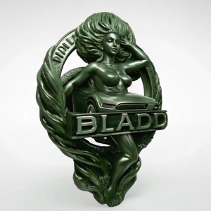 Car salon logo,top view, text "Bliad", 3D