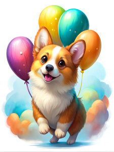 Cute corgi with balloons