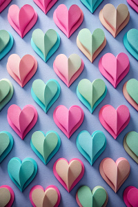 pattern with hearts, symmetric style, Paper cut craft, minimalism, flat design, pastel colour