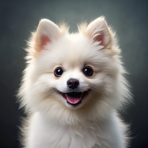  white Pomeranian baby tilting its head　smile