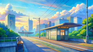 anime street bus stop tokyo background