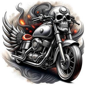 motorcycle biker tattoo design - perfect realistic art - high-definition - grey and black - white background 