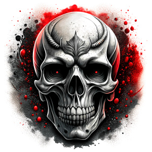 skull tattoo design - perfect realistic art - high-definition - grey and black - white background 