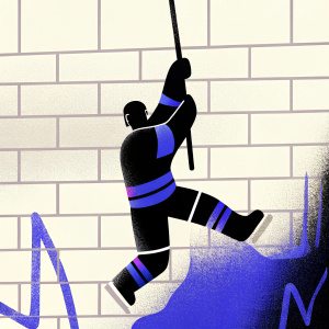 Pavel Bure, former NHL player, featured on a vibrant, moving poster. Hanging on a graffiti-covered wall in downtown