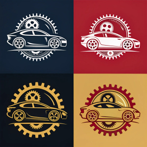 Logo designs for Tobola Automotive showcasing sleek car profiles intertwined with intricate mechanical elements. Vibrant color palette including metallic silver, deep black, bold red, and golden accents.