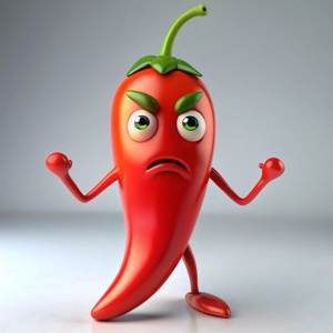 Animation, chili pepper with a contemptuous face, with legs and arms, 3D