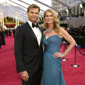 Casper Van Dien and Catherine Oxenberg at the Oscars. Casper in black tuxedo, Catherine in elegant blue gown.