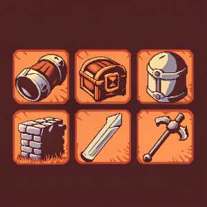Flat pixel art grid layout showcasing Minecraft mod items and their transformations. Simple, cartoonish graphics for each item and related changes. Color palette includes browns, whites, and grays.