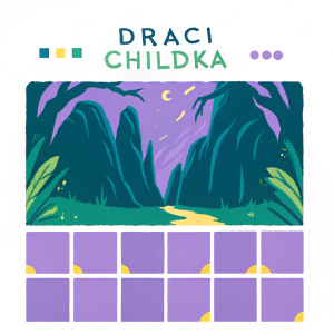 Draci Childka, an immersive fantasy game, unveils its mystical realm through a webpage. The homepage features a foreboding landscape with towering mountains and an enigmatic atmosphere. The design is organized in a grid layout, highlighting various game elements. Dark hues dominate the color scheme, with splashes of blue and gold adding a touch of grandeur.