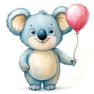 cute koala holding a balloon